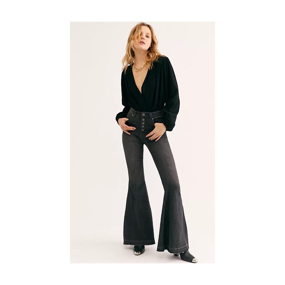Free People Irreplaceable Black Flare Jeans